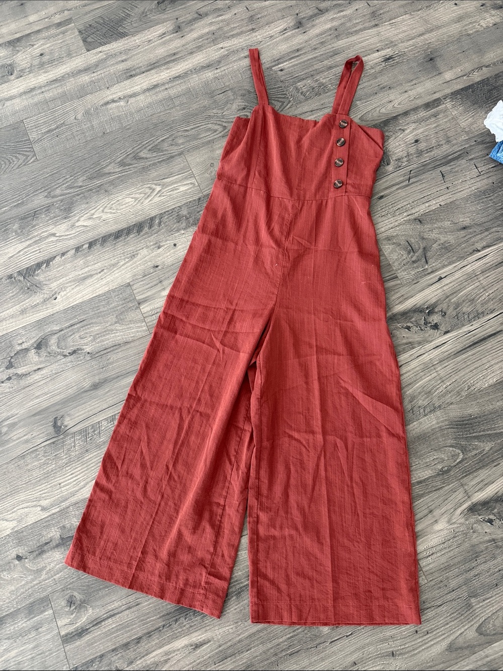 La Hearts Rust Red Wide-Leg Button-Accent Jumpsuit